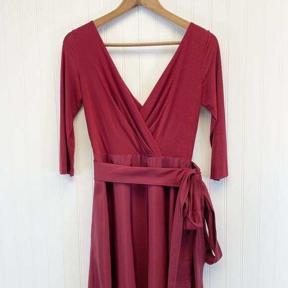 Alfred Sung Jersey Mikado Gown Dress Womens 4 Burgundy Formal Holiday Gala - Picture 4 of 13